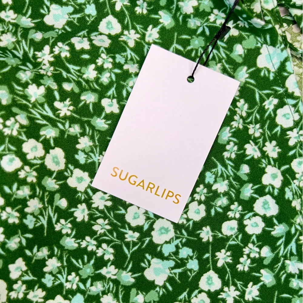 Sugarlips Adieu Floral Ruffle Flounce Mini Dress Size XL Green and White - Picture 5 of 7